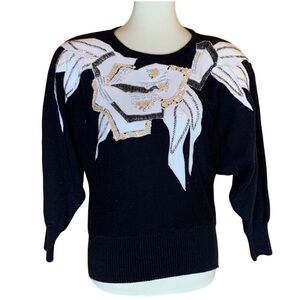 Vintage Erez embellished sweater with leather and snakeskin Size Small